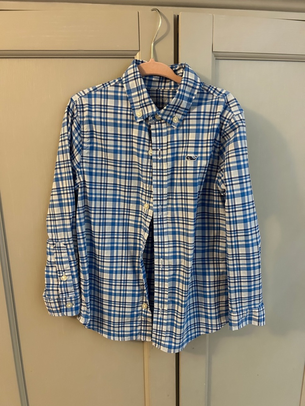 Vineyard Vines White and Blue Plaid Button-Down Shirt